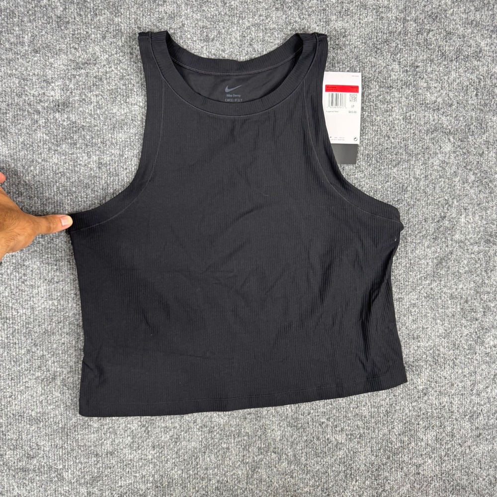 Nike Tank Top Womens Size L Black Zenvy Dri-Fit Ribbed Tight Fit Athletic Crop
